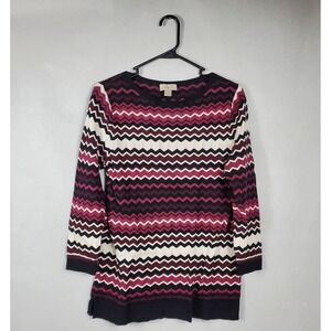 Loft Outlet Womens Large Purple Pink Chevron Zigzag Cotton 3/4 Sleeve Sweater